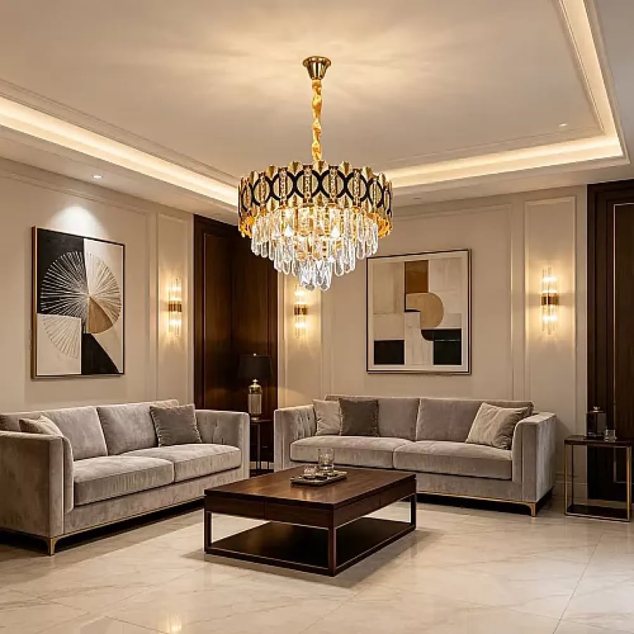 علاقي ذهبي مودرن E14 بـ5 لمبات | قطر 40 سم وتصميم سقفي