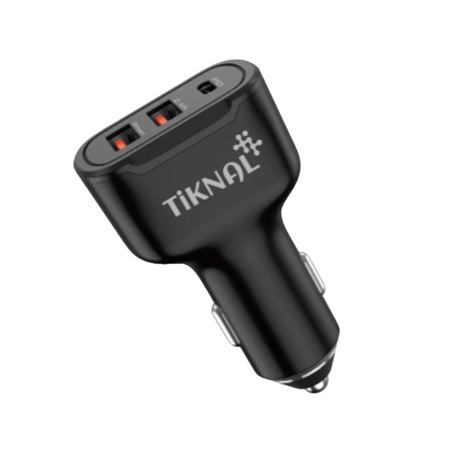 شاحن سيارة 30 واط منفذين USB-A + منفذ USB-C شحن سريع TIKNAL