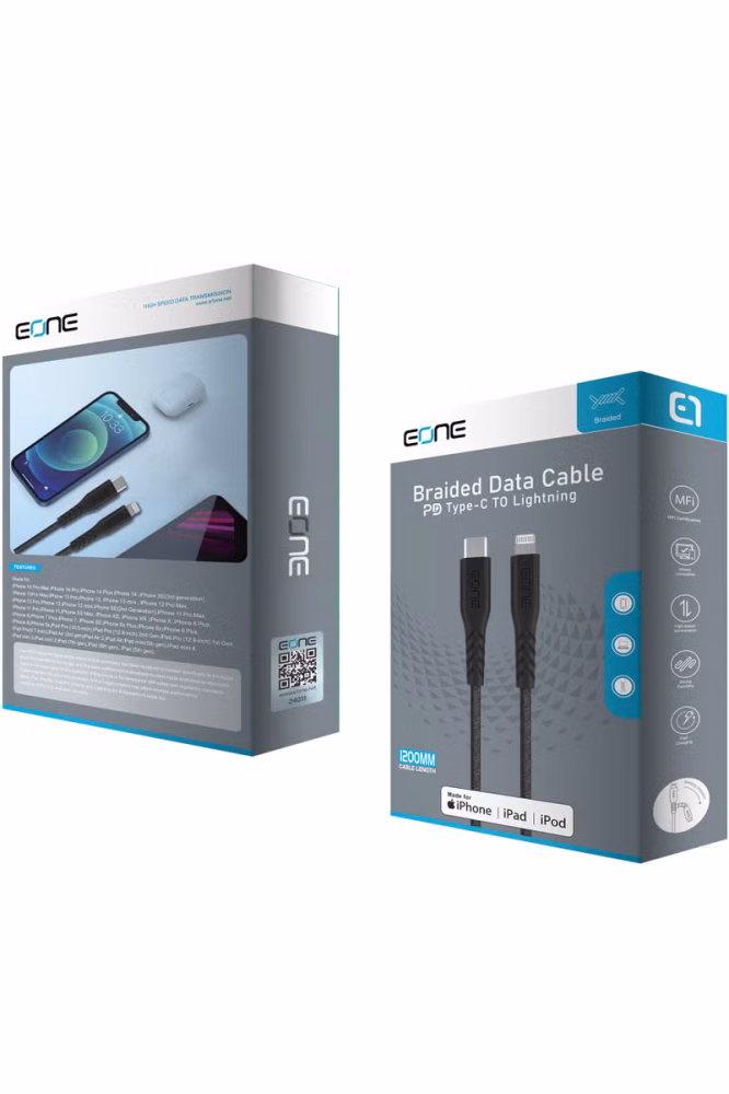 كابل تايب سي إلى ايفون نايلون طول 1.2 متر شحن سريع و معتمد من EONE- Apple