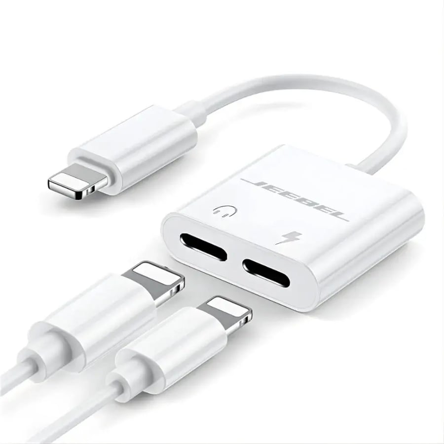محول  2 في 1 ايفون بمنفذي لايتنج  للشحن والصوت للايفون والايباد معتمد JEEBEL-Apple