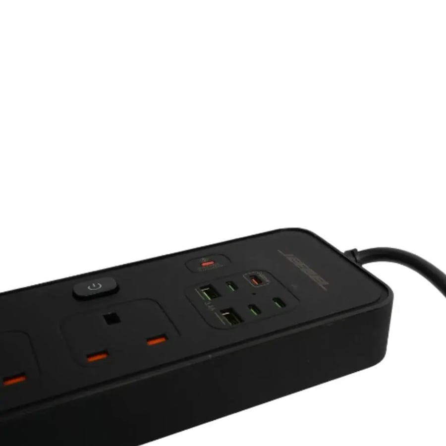 توصيلة كهرباء فولتكس جيبل بقدرة 3250 واط 4 مقابس UK مستقلة + 2USB + 4 USB-C  – حماية متقدمة – معتمدة SASO