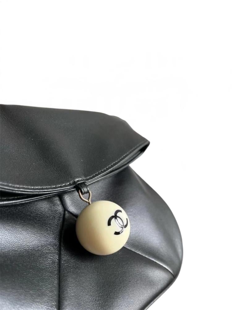 Vintage Chanel Black Lambskin Cue Ball Foldover Bag 2004