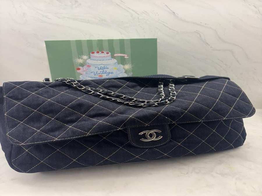 chanel vintage denim dark blue bag 42x32cm