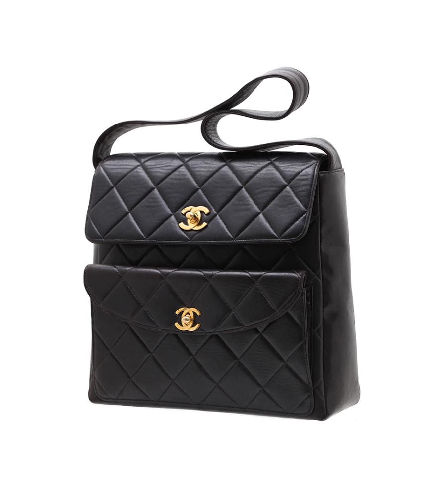 vintage Chanel Double Pocket Shoulder Bag  28 CM