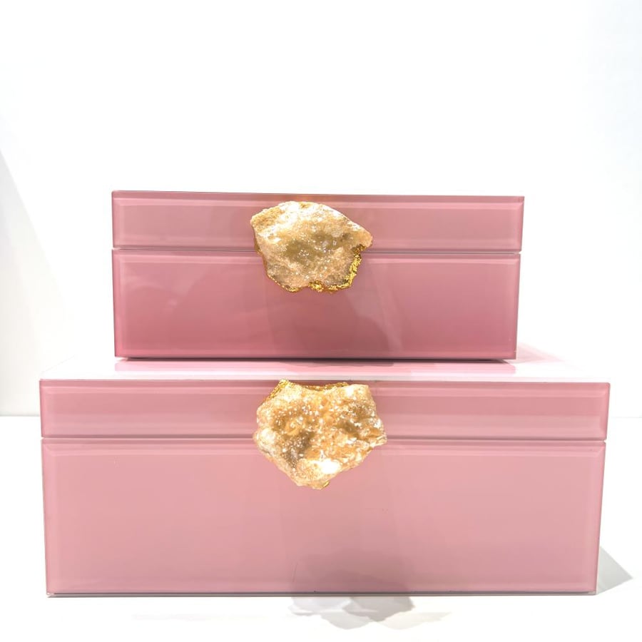 Jewelry glass box set - pink color