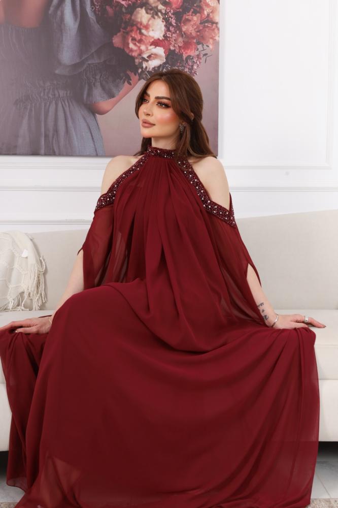 فستان سهرة أنيق طويل شيفون اضافه كريب استرتش
