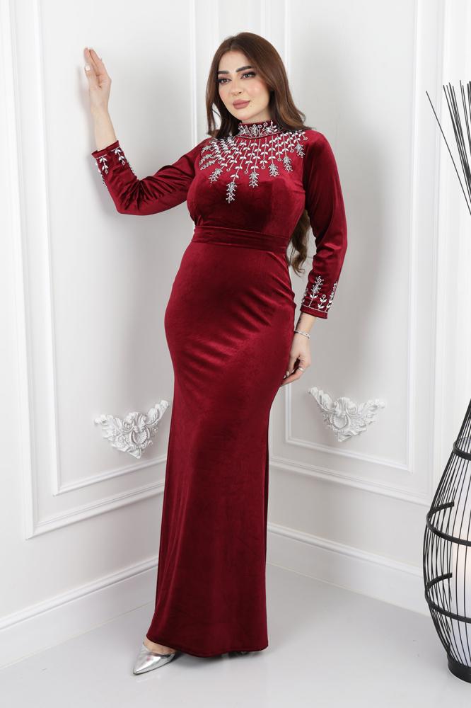 فستان سهرة أنيق مخمل تطريز صدر