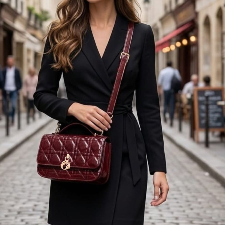 حقيبة يد نسائية فاخرة بتصميم مبطن كلاسيكي