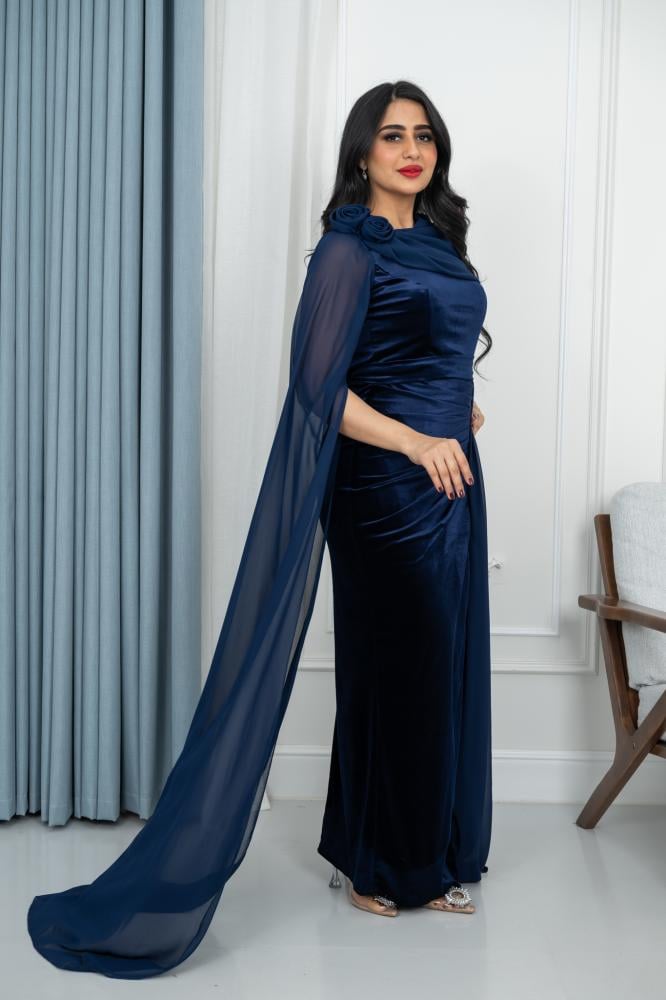 فستان سهرة أنيق نسائي مخمل+طرحه شيفون