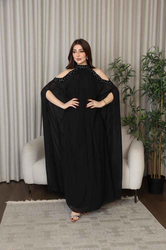فستان سهرة أنيق طويل شيفون اضافه كريب استرتش