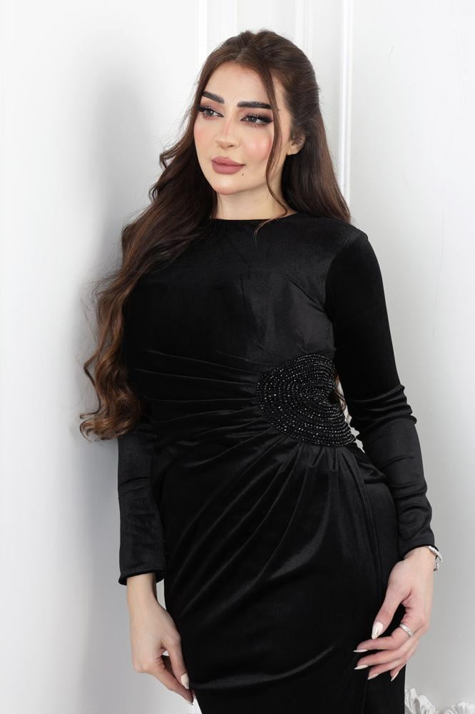 فستان سهرة أنيق مخمل فصوص علئ خصر
