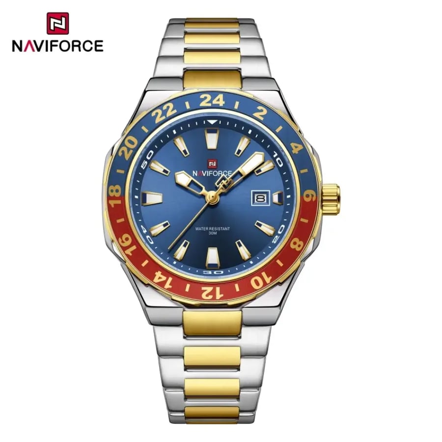 NAVIFORCE ساعة كوارتز رياضية فاخرة ساعات تقويم مضيئة للرجل الفولاذ المقاوم للصدأ مقاوم للماء ساعة اليد Relogio Masculino