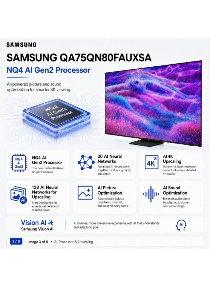 شاشة سامسونج QA75QN80FAUXSA Neo QLED 4K 75 بوصة أسود