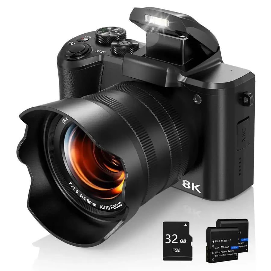 كاميرا رقمية 8K 88MP بعدستين وشاشة لمس