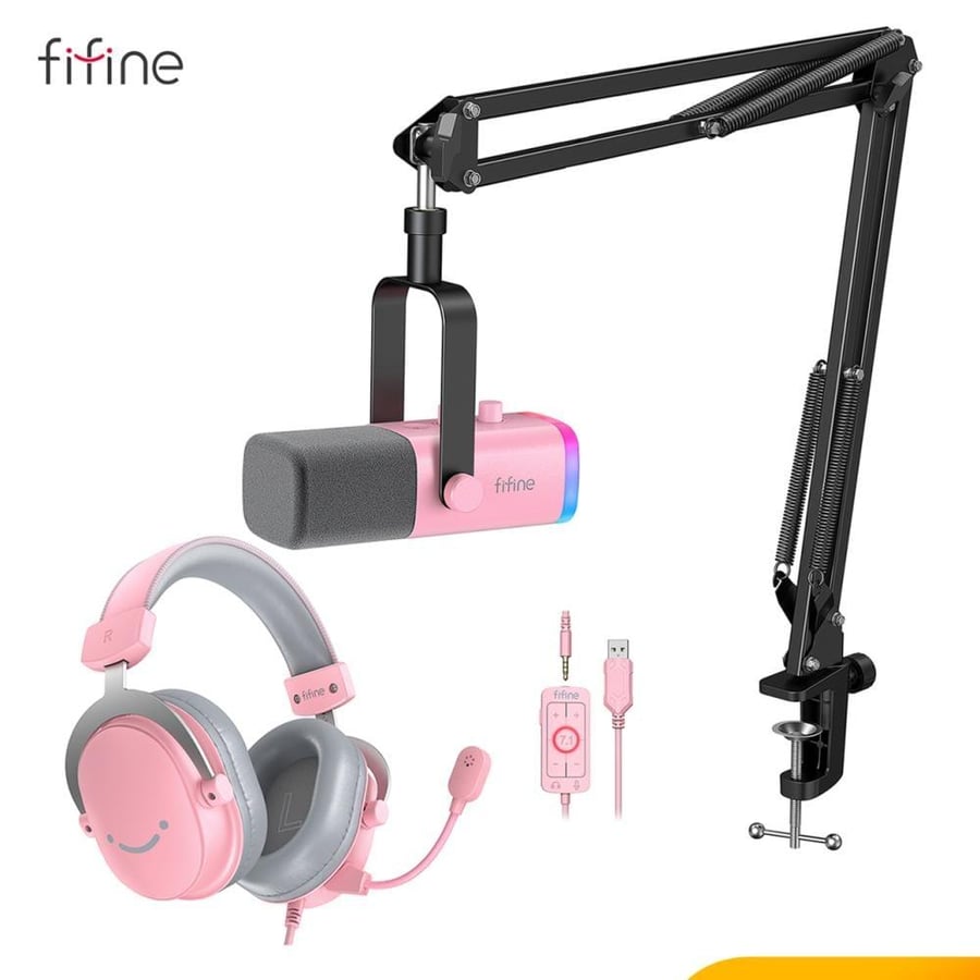 سماعة وميكروفون FIFINE للألعاب والبث مع إضاءة RGB وتحكم في الكسب