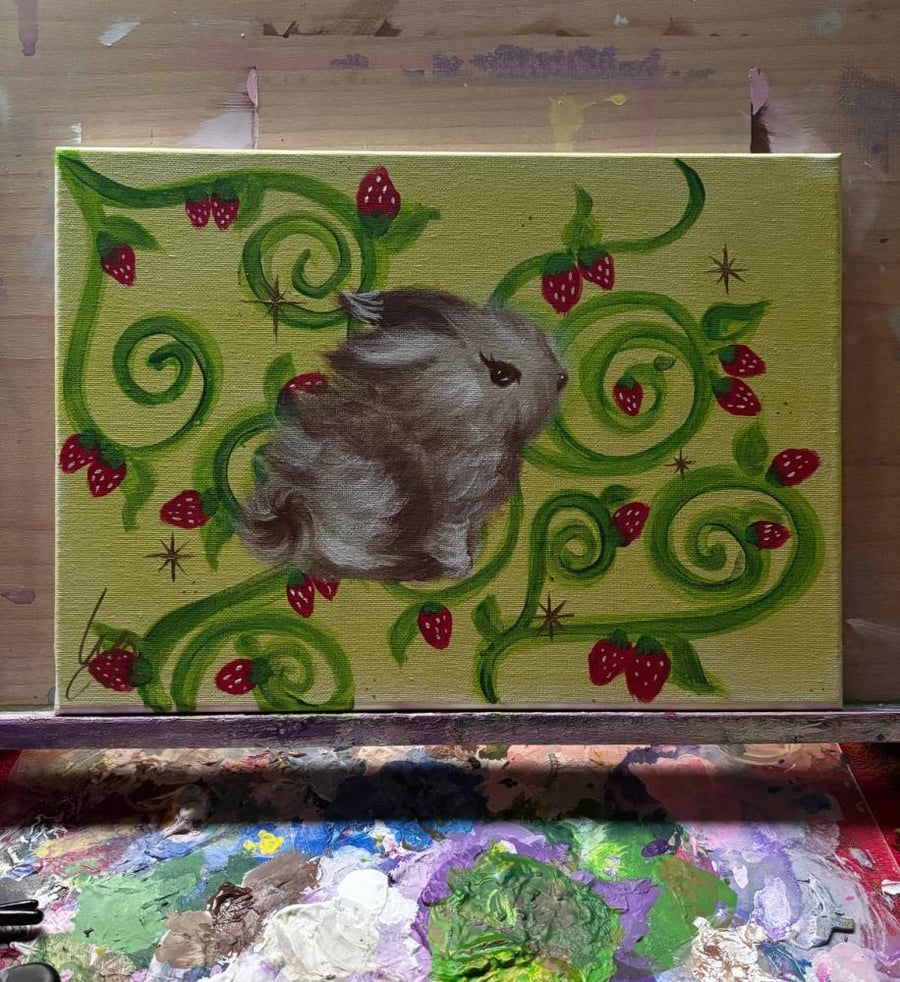 Strawberry Bunny painting