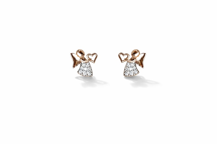 Children's 18-karat gold angel love ring with diamonds, luxurious design