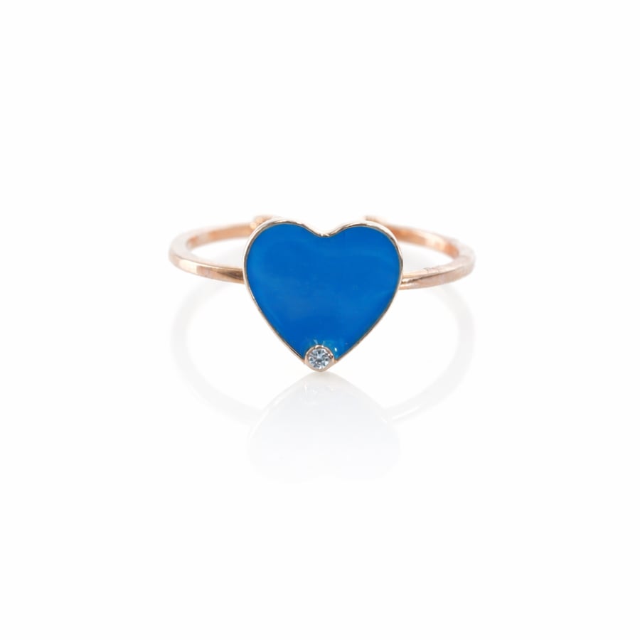 Children's 18-karat gold ring with a blue heart and diamonds