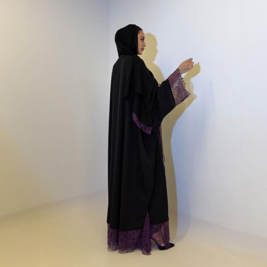 Black abaya with purple lace