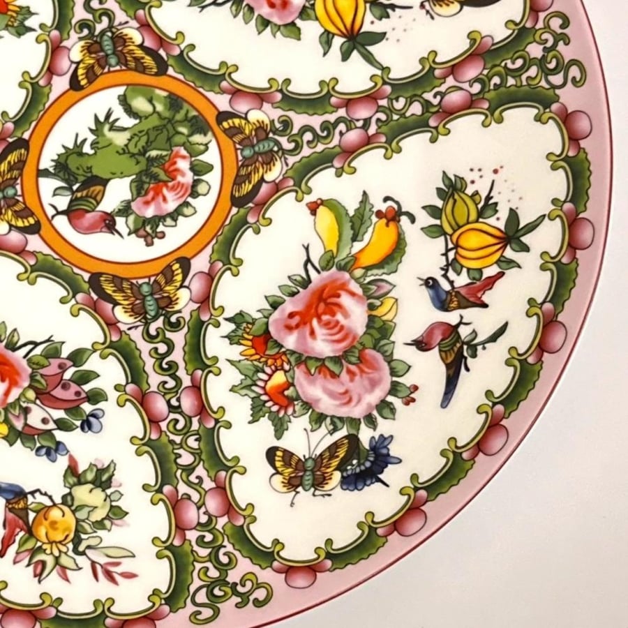 صحن تقديم بورسلان فاخر مزخرف بالورود والطيور – 12 إنش