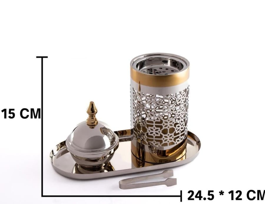 A stainless steel incense burner set with a luxurious design and distinctive details
