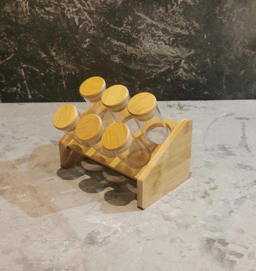طقم علب بهارات خشبية 6 حبات