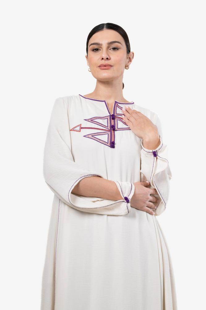 White Dress with Geometric Embroidery
