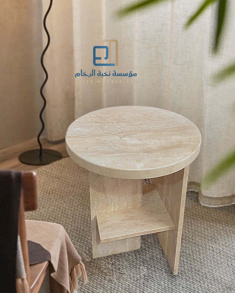 طاولة جانبية مقاس قطر 35*35 ارتفاع 60 سم رخام ترفنتينو