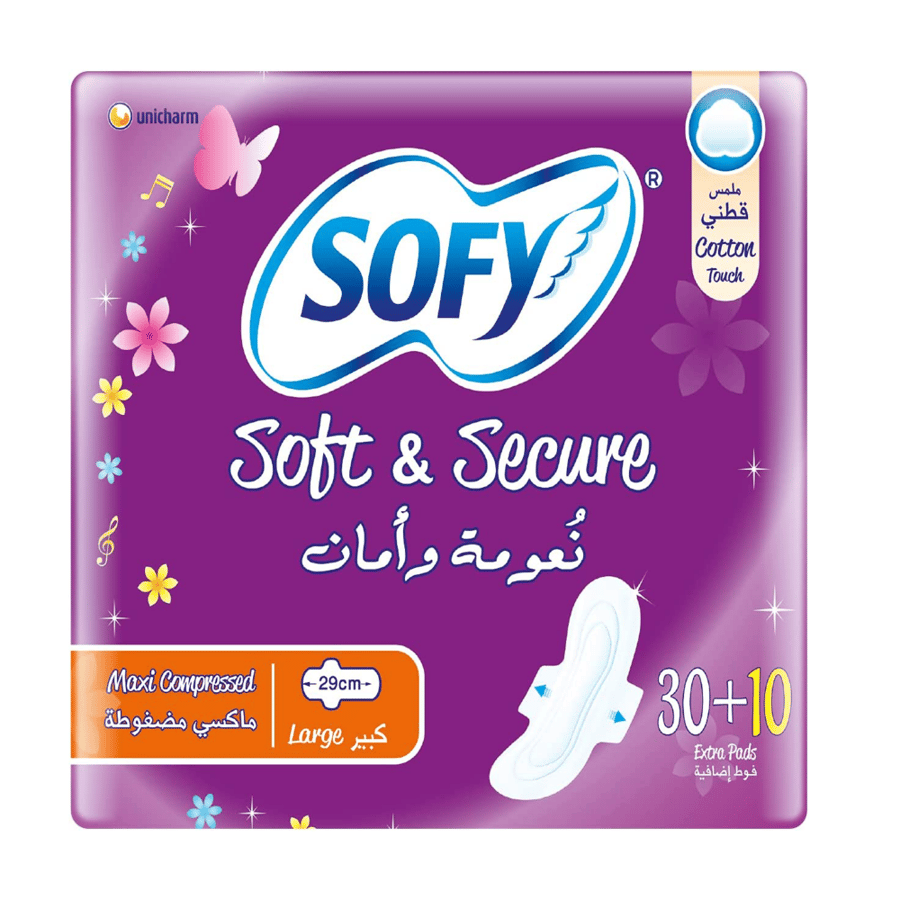 سوفي حفائض نسائية - ماكسي مضغوطة - كبير بالاجنحة - 30+10 حفاضة