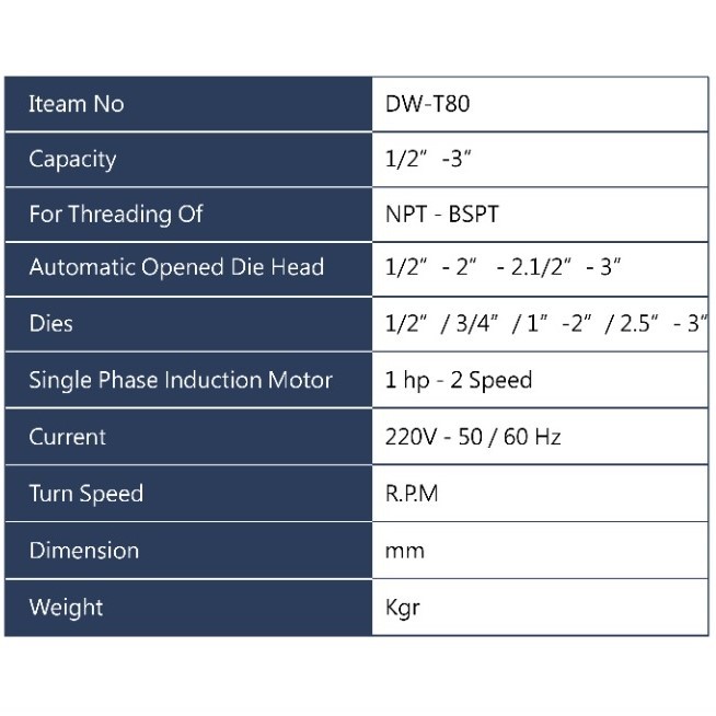ماكينة تسنين ( 1 حصان 2 سرعة ) صيني 1/2 بوصة 3 بوصة APT DW-T80