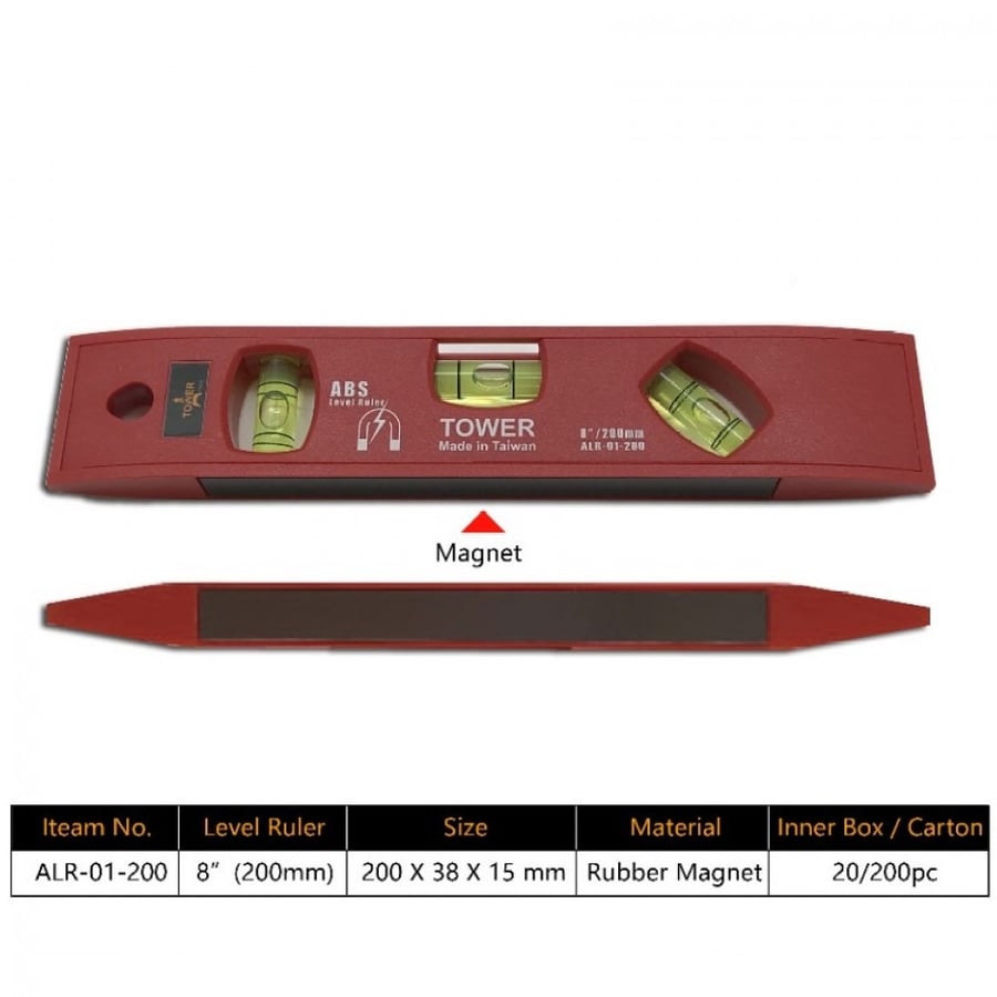 8" ABS Level Ruler - Magnet ALR-01-200