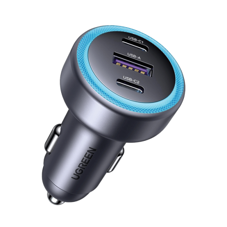 يوجرين شاحن سيارة سريع 30 واط منفذين USB-C ومنفذ USB-A - رمادي