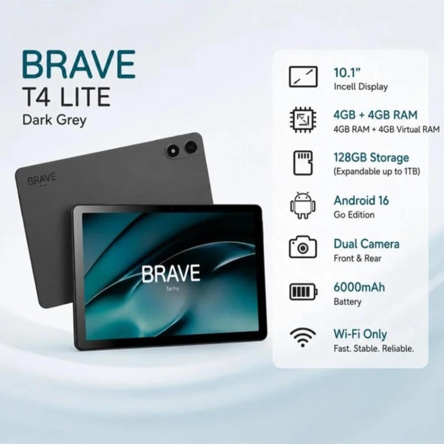 بريف تابلت T4 لايت شاشة 10.1 بوصة ذاكرة 128 جيجا رام 4 جيجا - واي فاي Brave T4 Lite