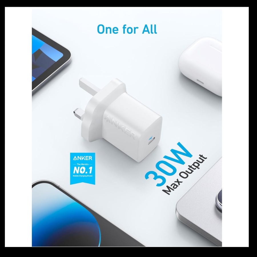انكر - شاحن 312 بقوة 30 واط منفذ USB-C - أبيض