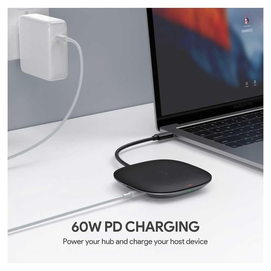 أوكي محول نقل بيانات USB-C و 5 مخارج بقدرة 100 واط و شحن لاسلكي 10 واط أسود