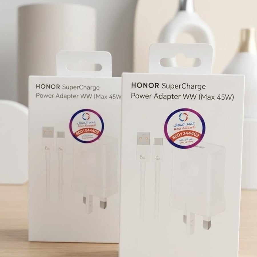 هونر شاحن SuperCharge Power Adapter بقوة 45 واط مع كيبل 6 امبير USB-C - أبيض
