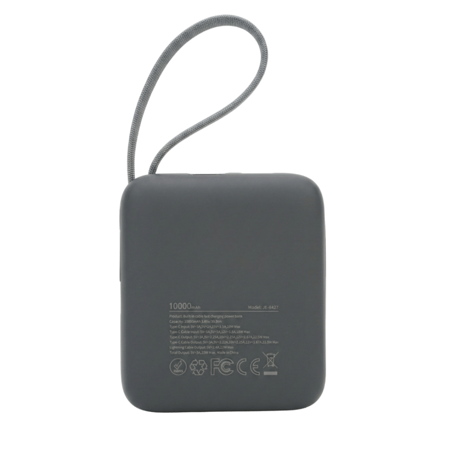 جيبل - باور بانك 10000mAh شحن سريع 22.5W مدمج  مع كيبل ايفون وكيبل تايب سي- أسود