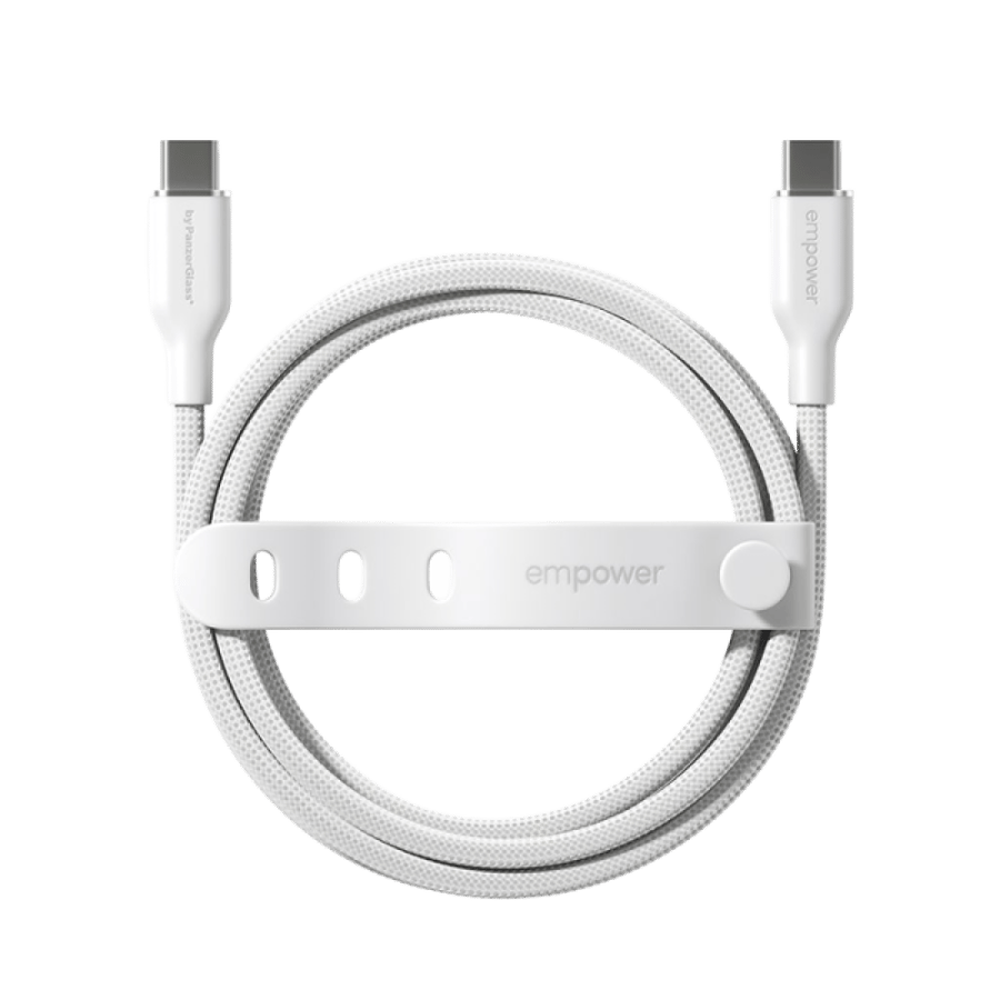 بانزر جلاس سلك شاحن امباور Racing USB-C إلى USB-C بطول 2م وقوة 60 واط - أبيض