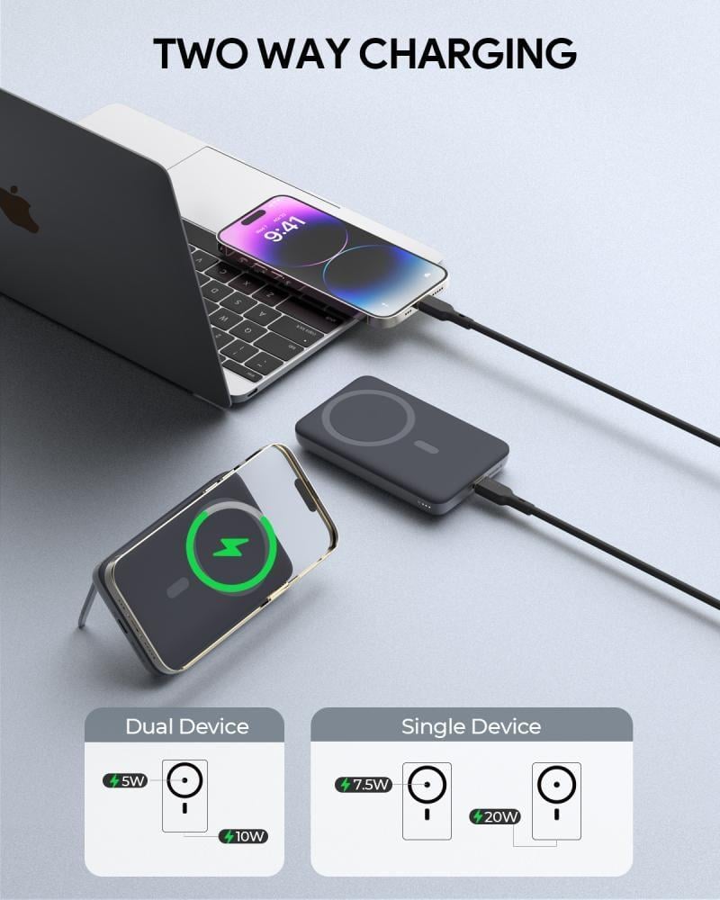 أوكي بطارية متنقلة شحن لاسلكي بسعة 6700 مللي أمبير بقوة 20 واط منفذ USB-C - أسود