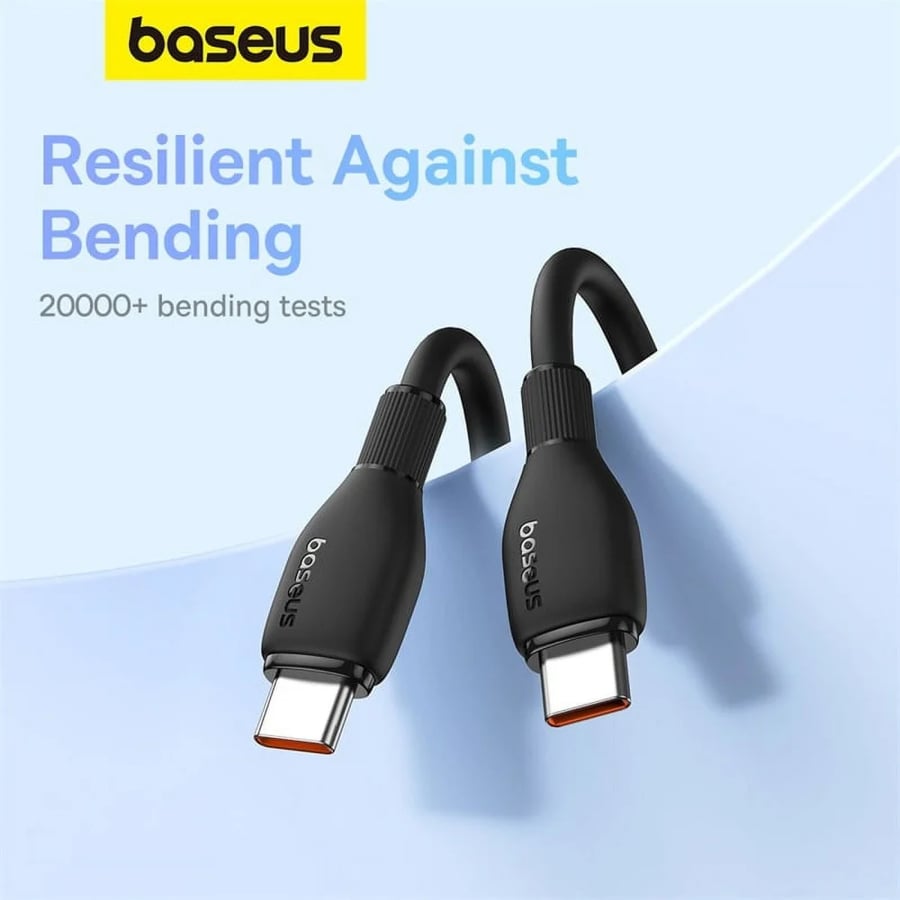 كيبل تايب سي C جلد اسود طول متر بقوة 100w بيسوس