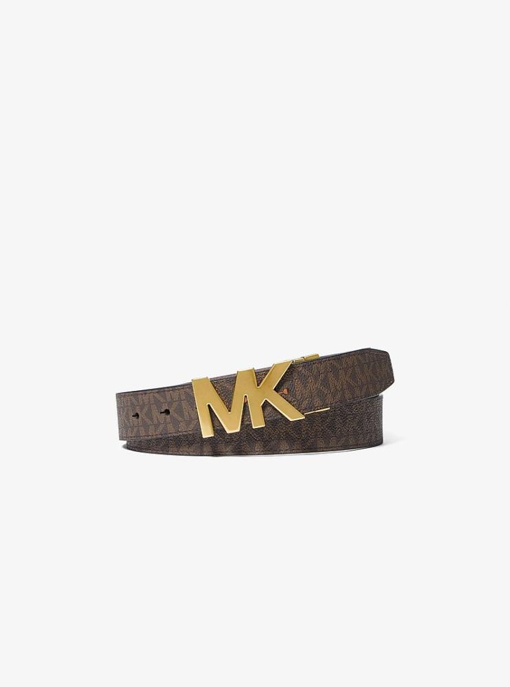 حزام مايكل كورس رجالي سيغنتشر وجهين بإبزيم MK ذهبي
