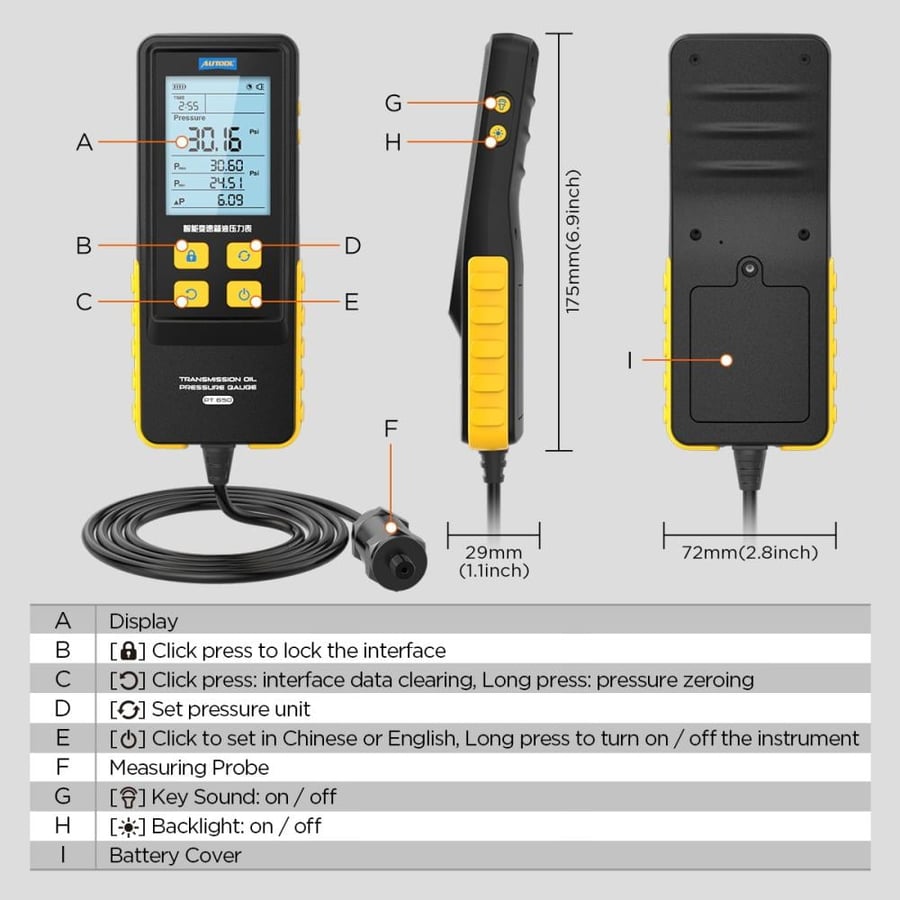 جهاز فحص ضغط زيت القير اوتول AUTOOL PT650
