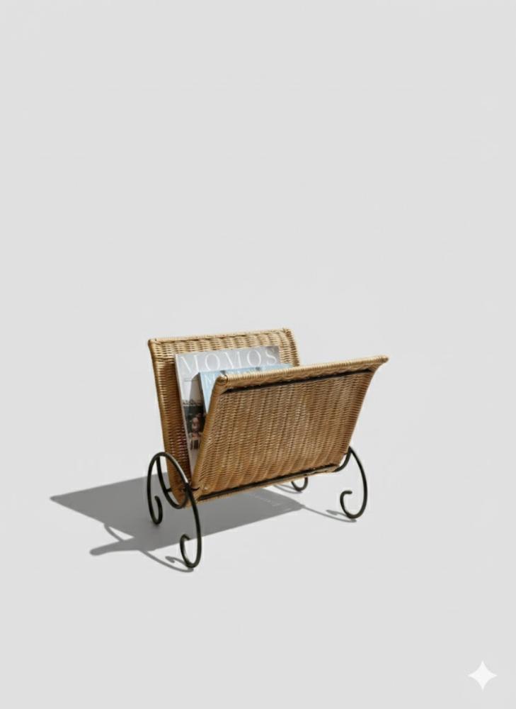 Magazine holder made of woven rattan