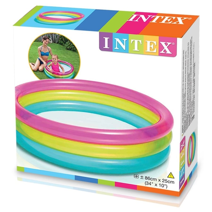 57104 المسبح الدائري الملون من شركة Intex هو الخيار المثالي لإضافة لمسة من المرح والانتعاش لأطفالكم في المنزل