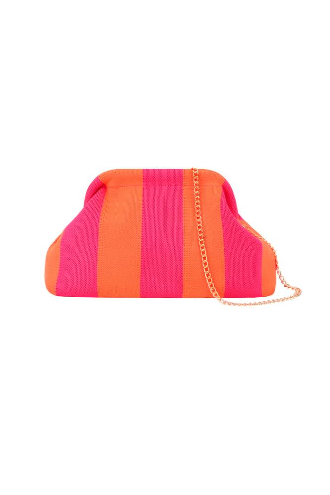 Elegant beach bag with striped design adding a modern summer touch to your look by the sea