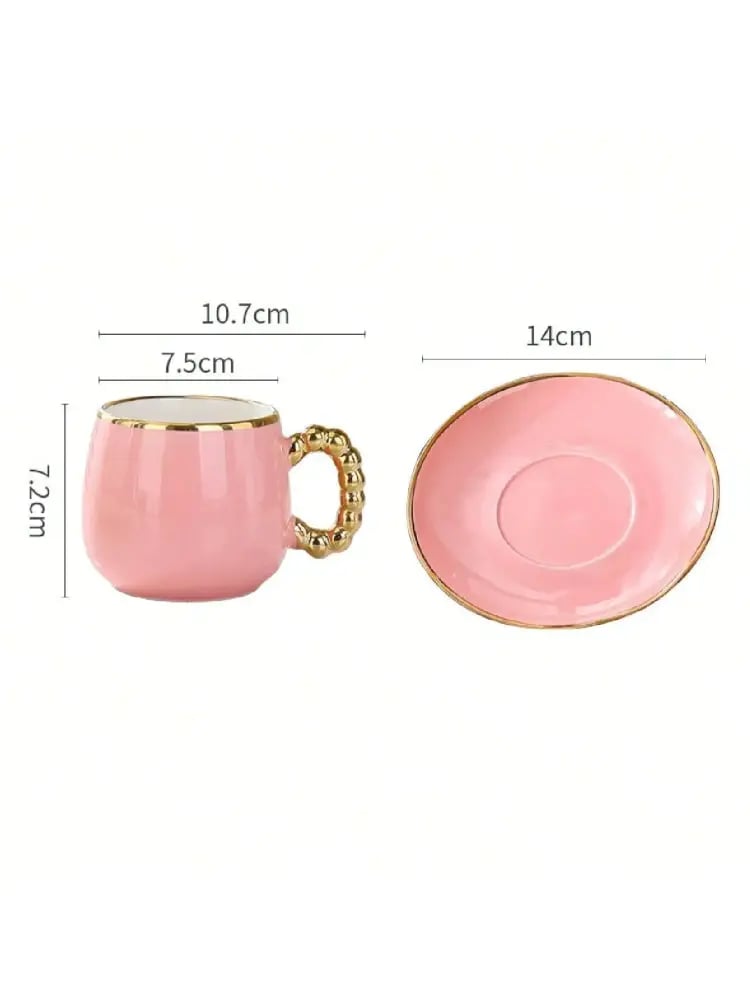 طقم كوب وصحون سيراميك بحافة ذهبية 250ML