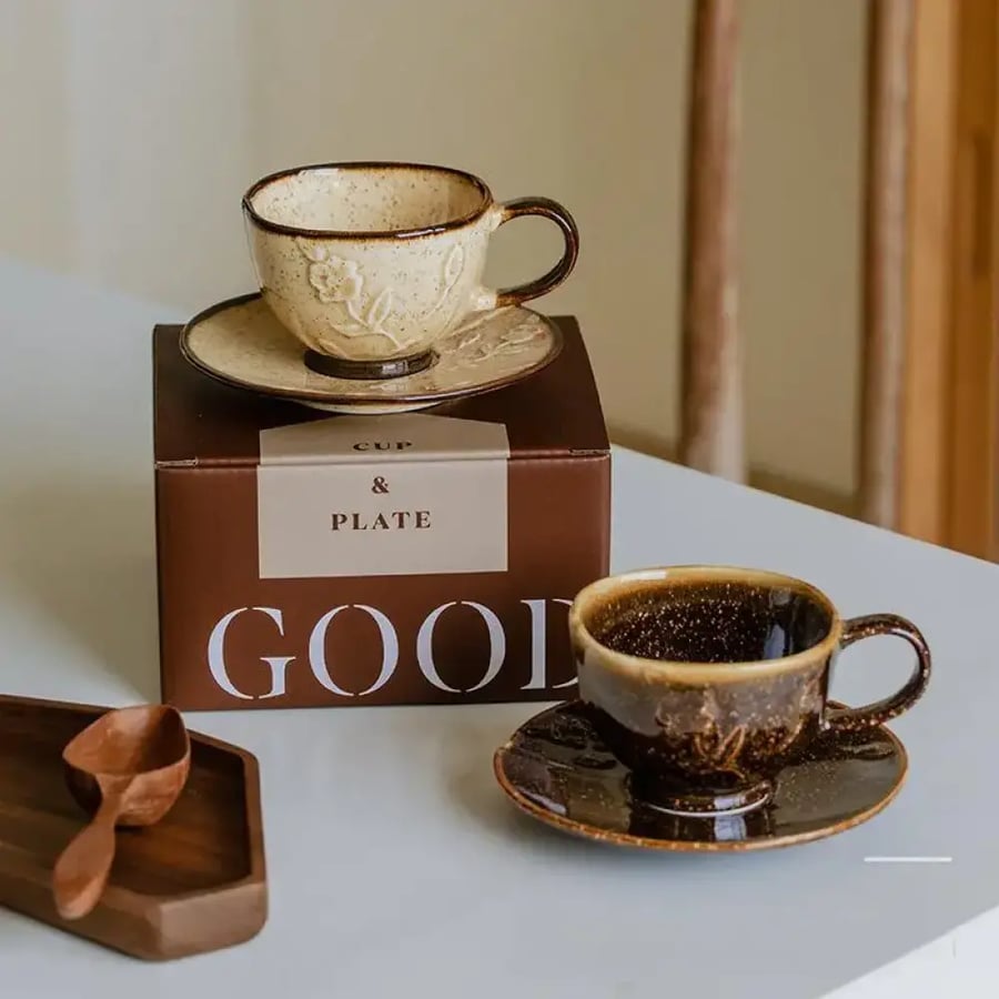كوب قهوة زهرة فالي سو يدوي مع صحن
