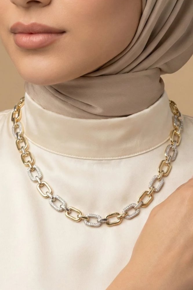 طقم الجوهرة من روائع جنيفا ماركة سين تايم ST-3-6039 ذهبي مينا رصاصي ساعه+سلسال