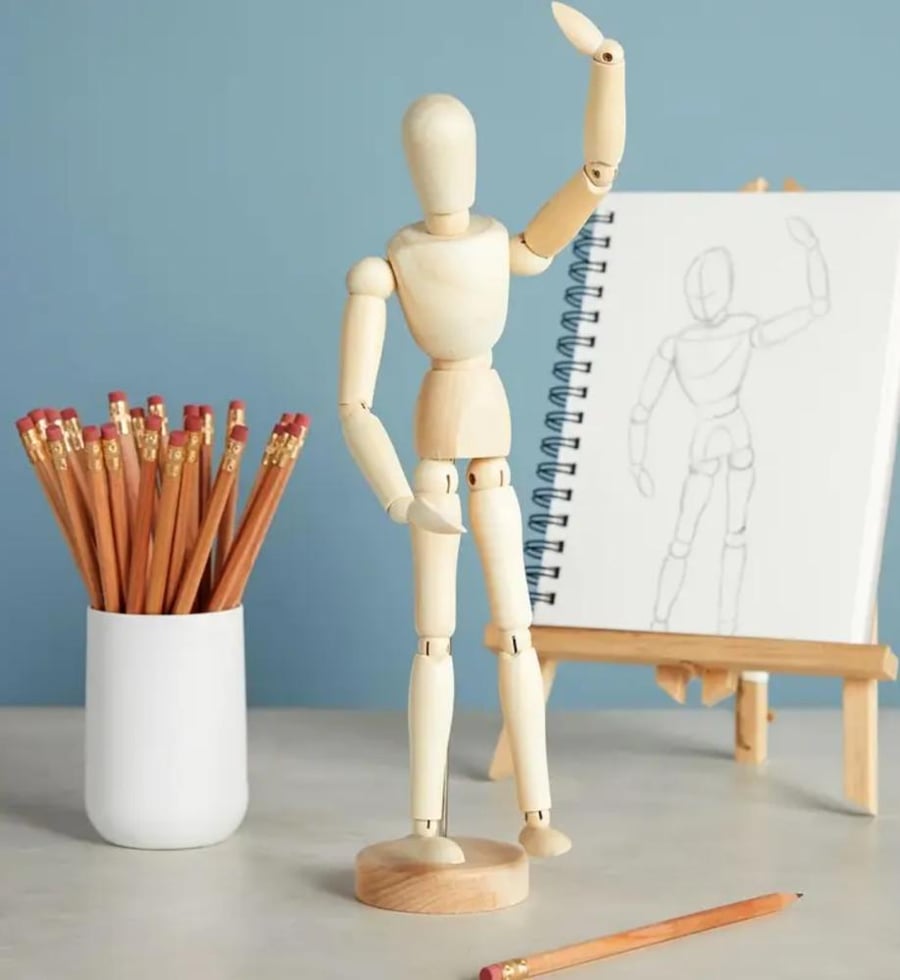 مجسم خشبي للرسم والأعمال اليدوية، مفصلية مع حامل،خشب طبيعي لون بني فاتح مقاس  20CM