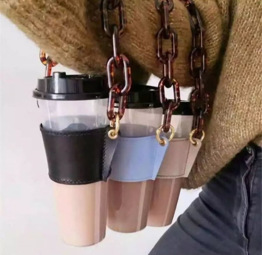 حامل الكوب من الجلد مع سلسله